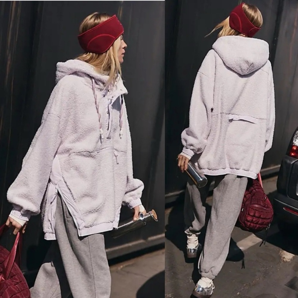 NWT Free People Fuzzy Was She Fleece Pullover Sweatshirt Rose Quartz